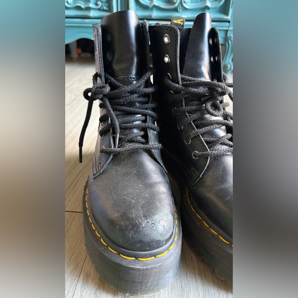 Dr. Martens Black Lace-Up Platform Boots with Yellow Stitching - Picture 8 of 11